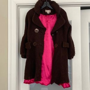 Brown Wool Coat with hot pink lining
